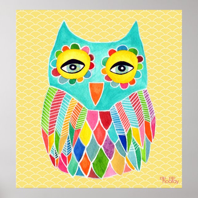 Rainbow Owl Art Girls Room Poster (Front)