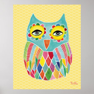 Rainbow Owl Art Girls Room Poster