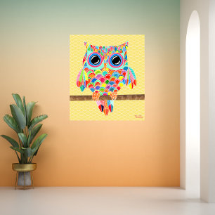 Rainbow Owl Wall Art Girls Room Poster