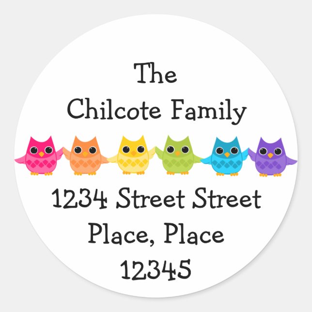 Rainbow Owls Classic Round Sticker (Front)