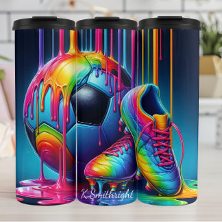 Rainbow Paint Drip Soccer Gear Thermal Tumbler