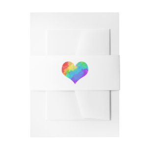 Rainbow Paint Heart Lesbian Gay Wedding Invitation Belly Band