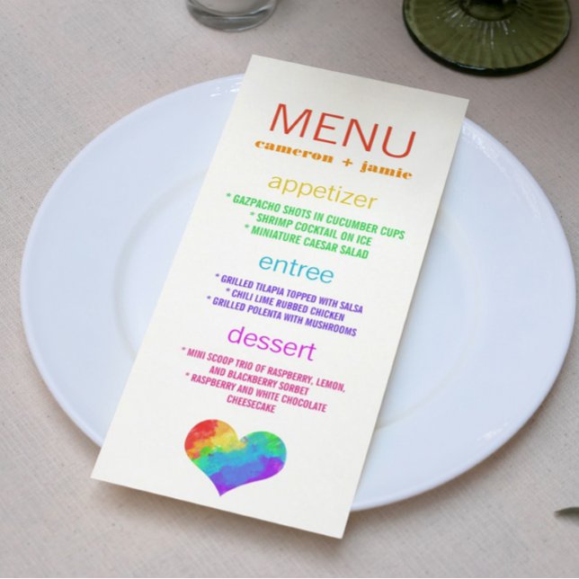 Rainbow Paint Heart Lesbian Gay Wedding Menu (Creator Uploaded)