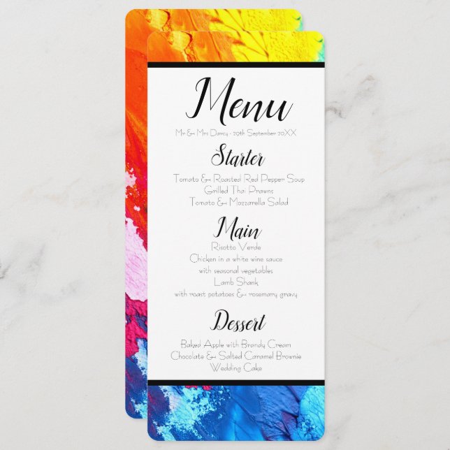 Rainbow Paint Menu Invitation (Front/Back)