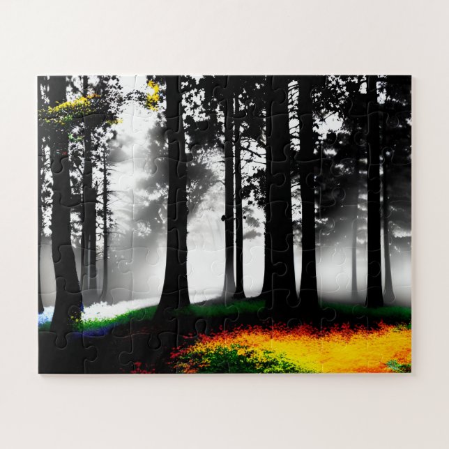 Rainbow Paint on Silhouette Forest For Kids Jigsaw Puzzle (Horizontal)