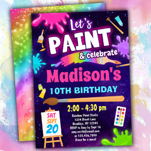 Rainbow Paint Party Birthday Invitation