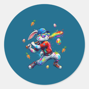 Rainbow paint rabbit batter funny easter bunny classic round sticker