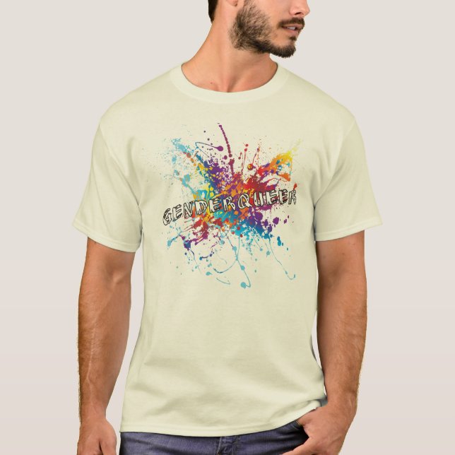 Rainbow Paint Splash Genderqueer T-Shirt (Front)