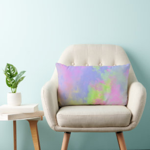 Rainbow Paint Splatter effect blue green pink Lumbar Cushion