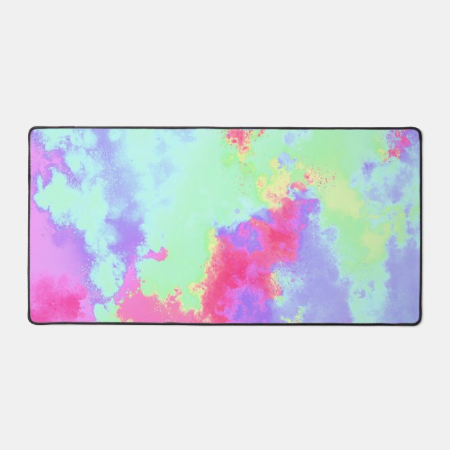 Rainbow Paint Splatter effect Green pink Desk Mat (Front)