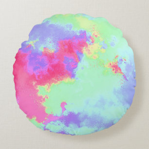 Rainbow Paint Splatter effect Pink Blue Green  Round Cushion