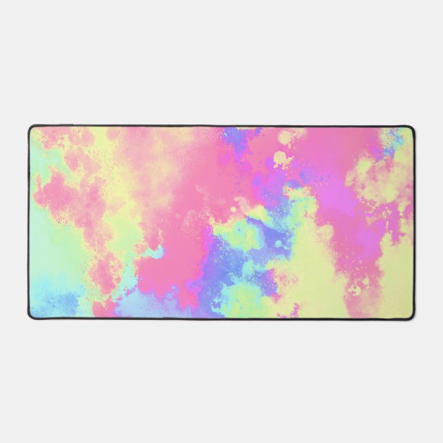 Rainbow Paint Splatter effect yellow  pink Desk Mat (Front)
