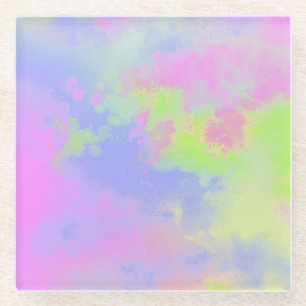 Rainbow Paint Splatter Glass Coaster