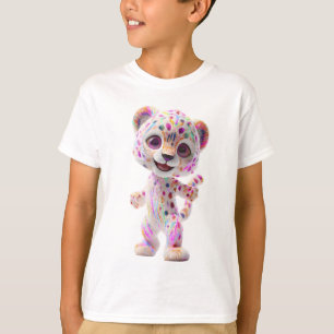 Rainbow Paint Splatter Leopard Cub Kids T-Shirt