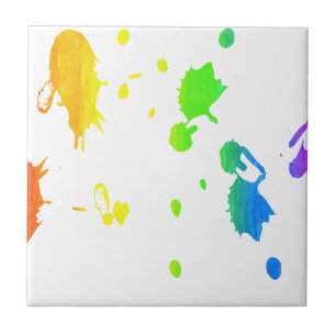 Rainbow paint-splatter tile