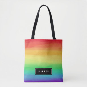 Rainbow Paint Strokes Custom Name Tote Bag