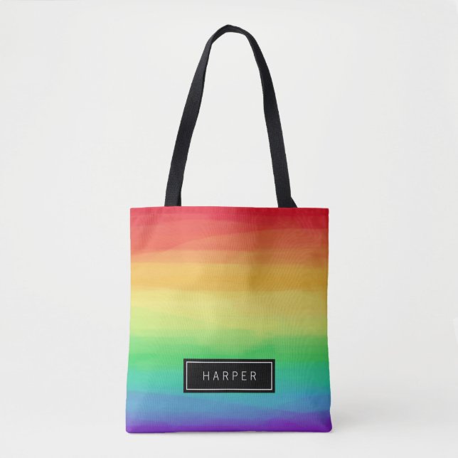 Rainbow Paint Strokes | Custom Name Tote Bag (Front)