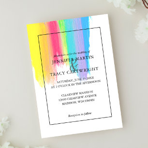 Rainbow Paint Strokes Gay Lesbian Artistic Wedding Invitation