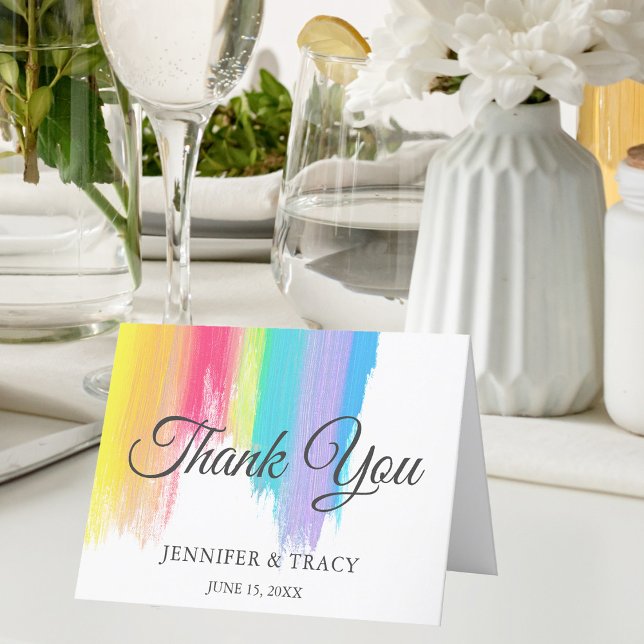 Rainbow Paint Strokes LGBTQ Wedding Thank You Card (Creator Uploaded)