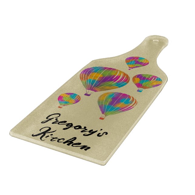 Rainbow Painted Hot Air Balloons Personalised Cutting Board (Corner)