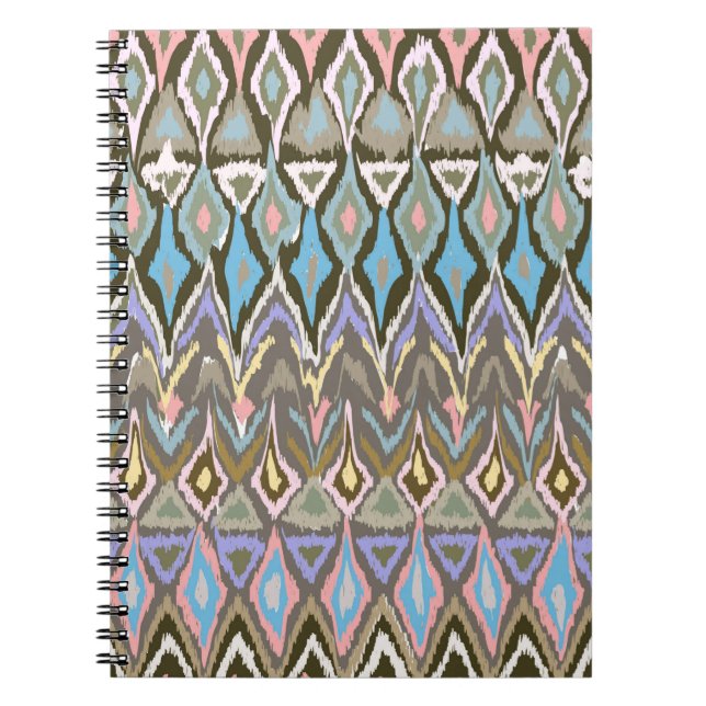 Rainbow Painted Ikat Ethnic Print Pastel Spiral Notebook (Front)