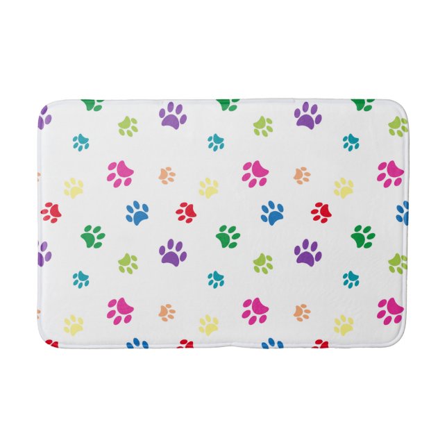 Rainbow Painted Paw Prints Bath Mat (Front)