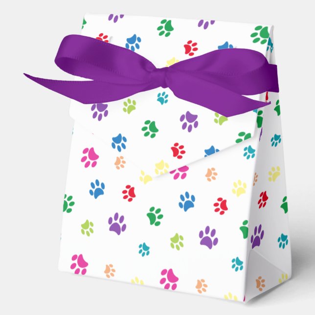 Rainbow Painted Paw Prints Favour Box (Front)