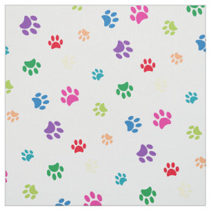 Rainbow Painted Paw Prints on White Fabric