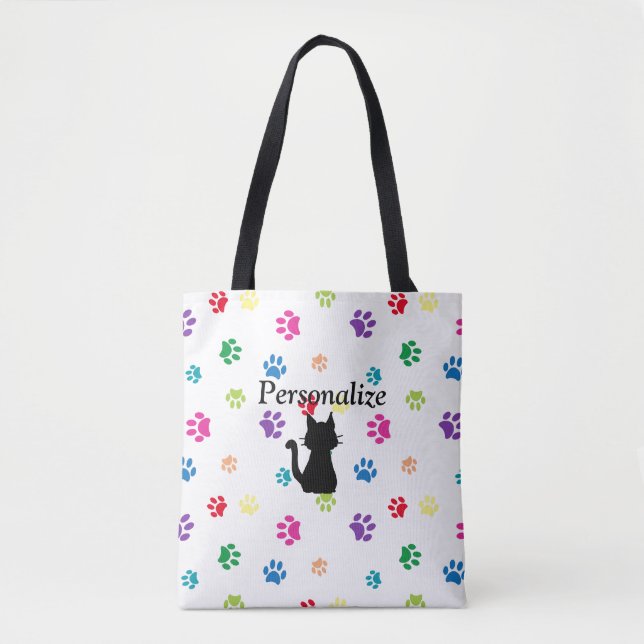 Rainbow Painted Paw Prints Personalised Tote Bag (Front)