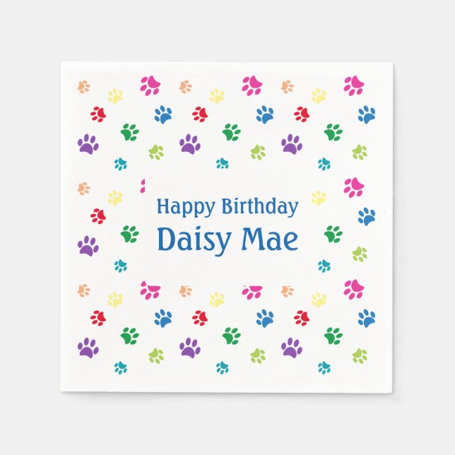 Rainbow Painted Paw Prints Pet Birthday Napkin (Front)