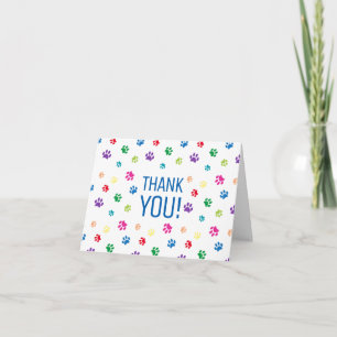 Rainbow Painted Paw Prints   Thank You Card