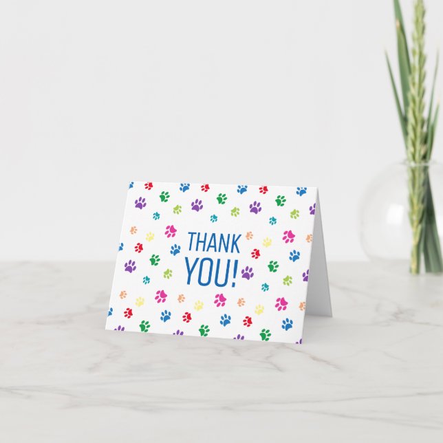 Rainbow Painted Paw Prints | Thank You Card (Front)