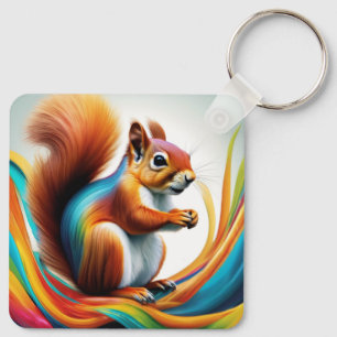 Rainbow Painted Squirrel Key Ring