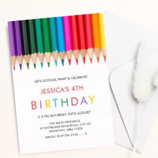 Rainbow Painting and Art Party kids Birthday Invitation