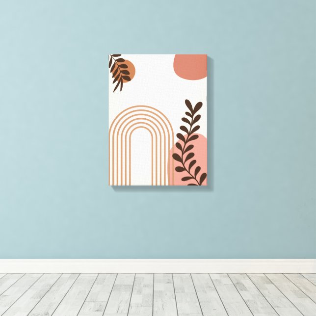 Rainbow Palm Leaf Sun, Boho Abstract Geometric Art Canvas Print (Insitu(Wood Floor))