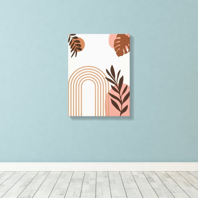 Rainbow Palm Leaf Sun, Boho Abstract Geometric Art Canvas Print (Insitu(Wood Floor))