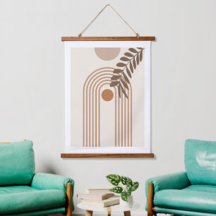 Rainbow Palm Leaf Sun, Boho Abstract Geometric Art Hanging Tapestry