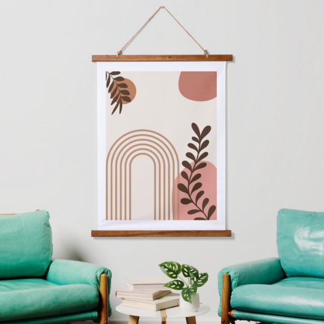 Rainbow Palm Leaf Sun, Boho Abstract Geometric Art Hanging Tapestry (Living Room)