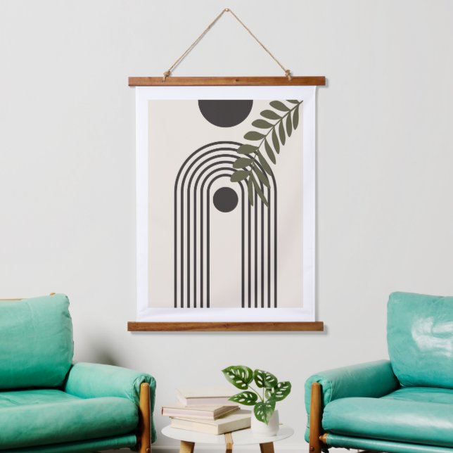 Rainbow Palm Leaf Sun, Boho Abstract Geometric Art Hanging Tapestry (Living Room)
