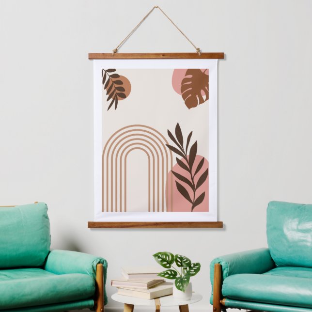 Rainbow Palm Leaf Sun, Boho Abstract Geometric Art Hanging Tapestry (Living Room)