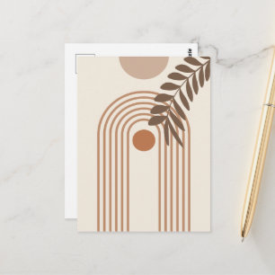 Rainbow Palm Leaf Sun, Boho Abstract Geometric Art Postcard