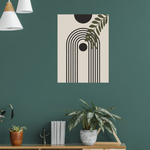 Rainbow Palm Leaf Sun, Boho Abstract Geometric Art Poster