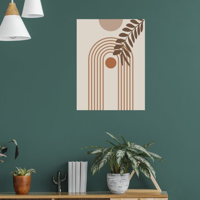 Rainbow Palm Leaf Sun, Boho Abstract Geometric Art Poster (Living Room 1)
