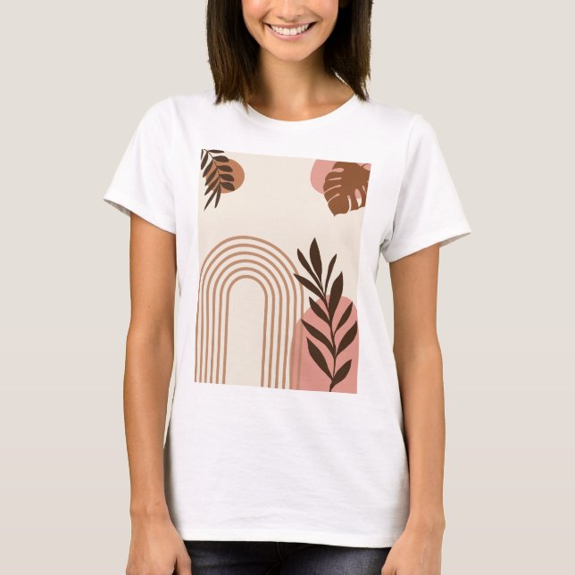 Rainbow Palm Leaf Sun, Boho Abstract Geometric Art T-Shirt (Front)