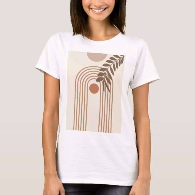 Rainbow Palm Leaf Sun, Boho Abstract Geometric Art T-Shirt (Front)