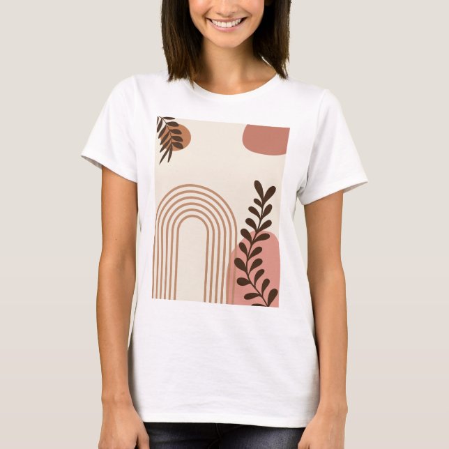 Rainbow Palm Leaf Sun, Boho Abstract Geometric Art T-Shirt (Front)
