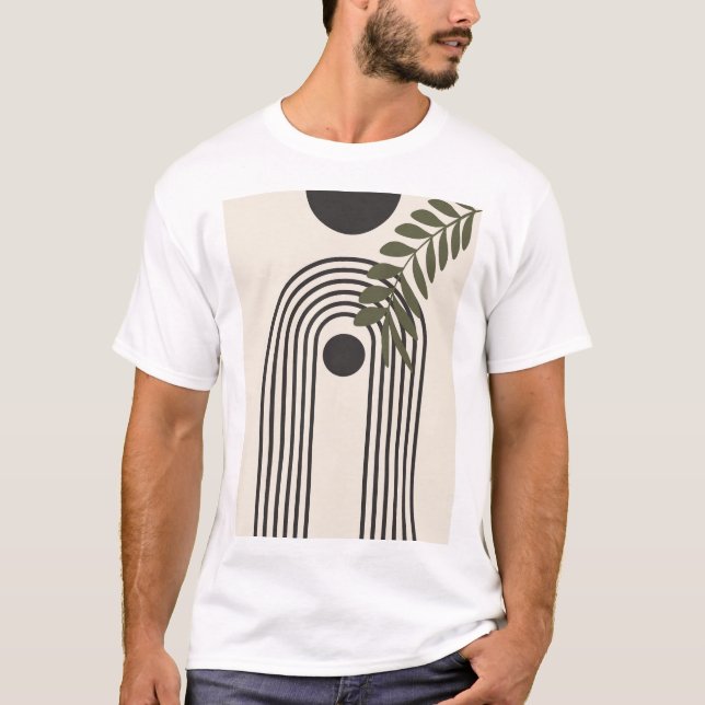 Rainbow Palm Leaf Sun, Boho Abstract Geometric Art T-Shirt (Front)