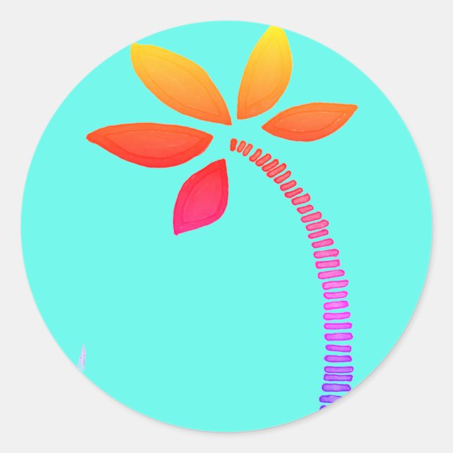 Rainbow palm tree drawing with blue background classic round sticker (Front)