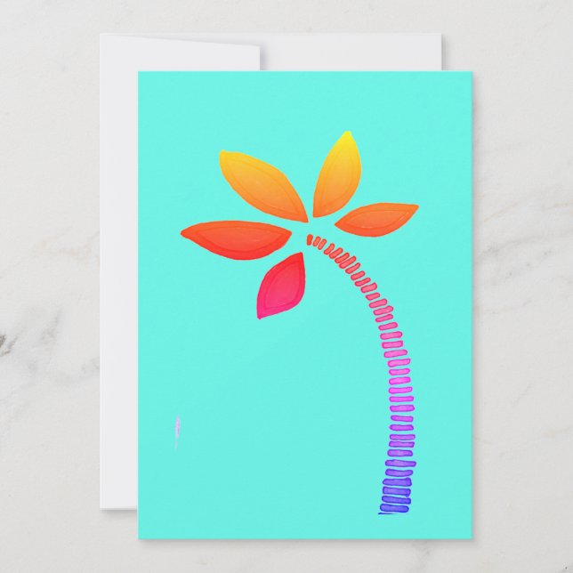 Rainbow palm tree drawing with blue background holiday card (Front)
