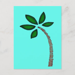 Rainbow palm tree drawing with blue background holiday postcard